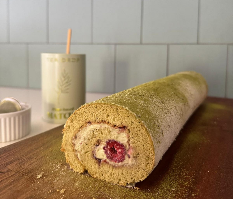 Unwind with the perfect treat this season with Raspberry Matcha Roulad